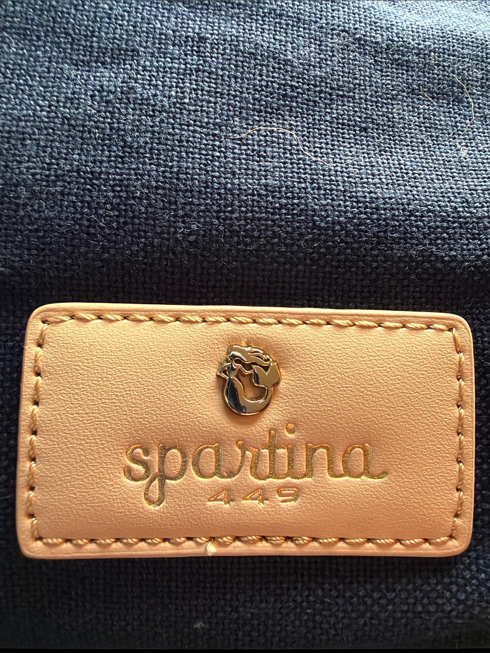 Spartina 449 Navy Canvas Duffel with Gold Anchor and Tan Straps - Picture 4 of 6